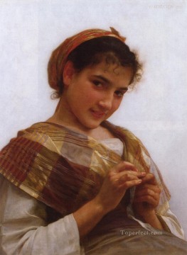写実的なかぎ針編みの少女の肖像 ウィリアム・アドルフ・ブーグロー Oil Paintings